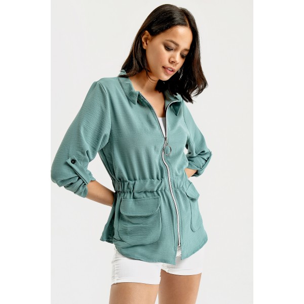 APOLETLİ FERMUARLI ÇİFT CEPLİ CEKET