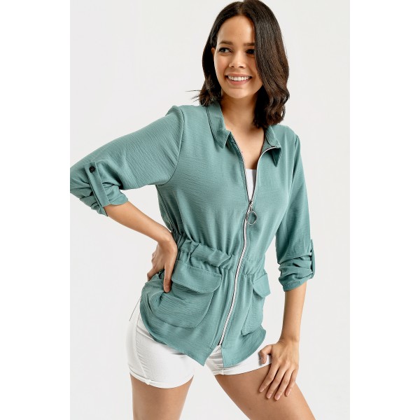 APOLETLİ FERMUARLI ÇİFT CEPLİ CEKET