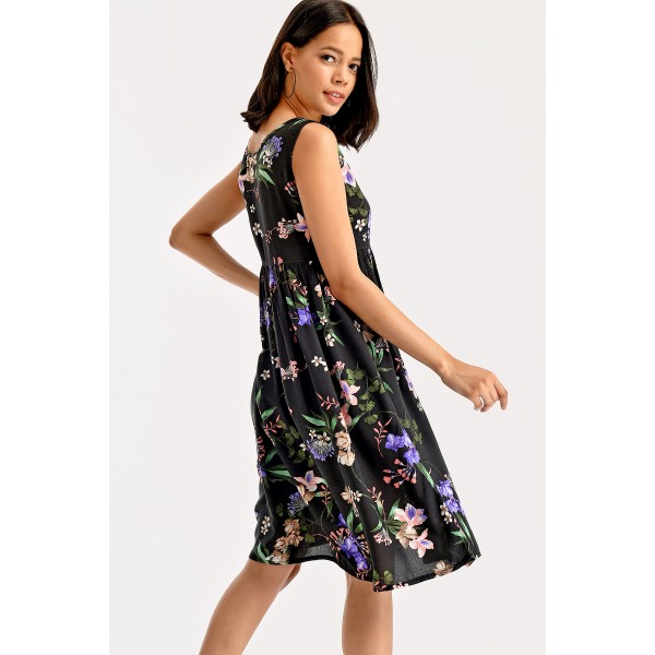 ÇİÇEK DESENLİ KOLSUZ ELBİSE