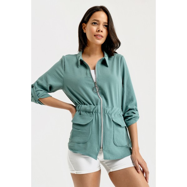 APOLETLİ FERMUARLI ÇİFT CEPLİ CEKET