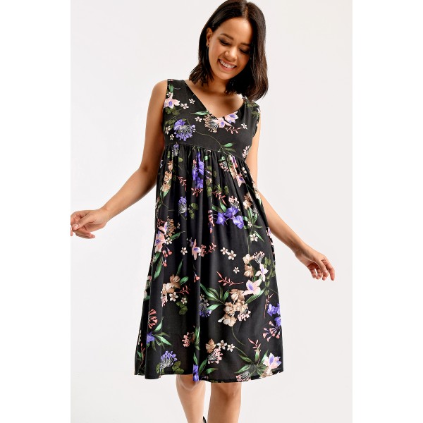 ÇİÇEK DESENLİ KOLSUZ ELBİSE